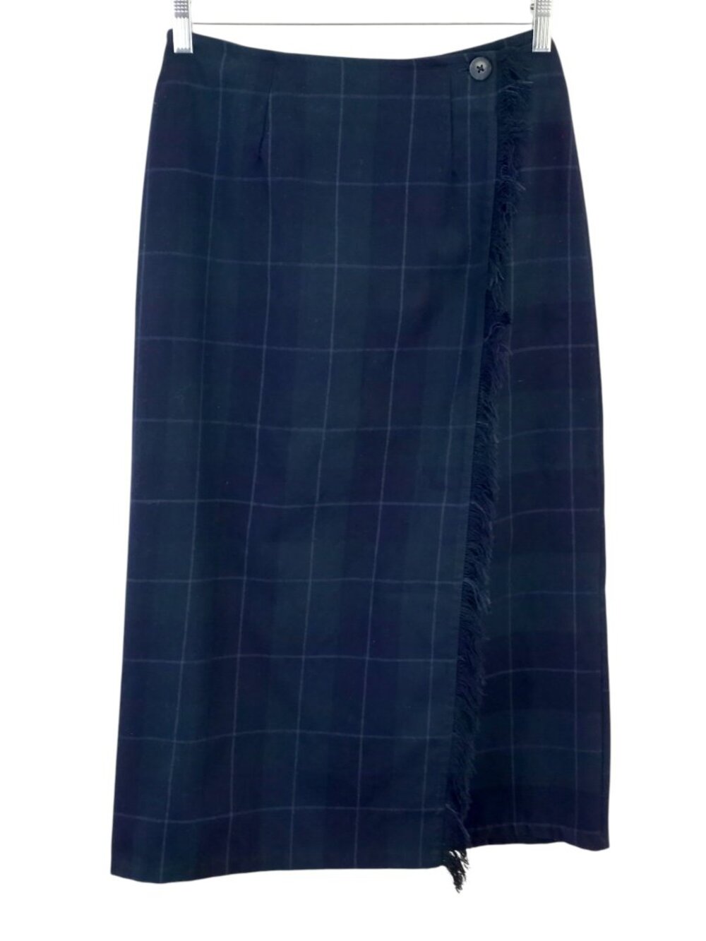 Vintage White Stag Tartan Windowpane Plaid Fringed Maxi Wrap Skirt